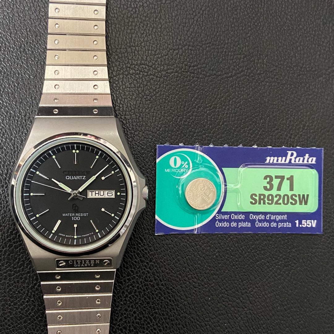 シチズン オールドクォーツ ブラックダイアル ガラス傷無し ロゴプレート 極美品