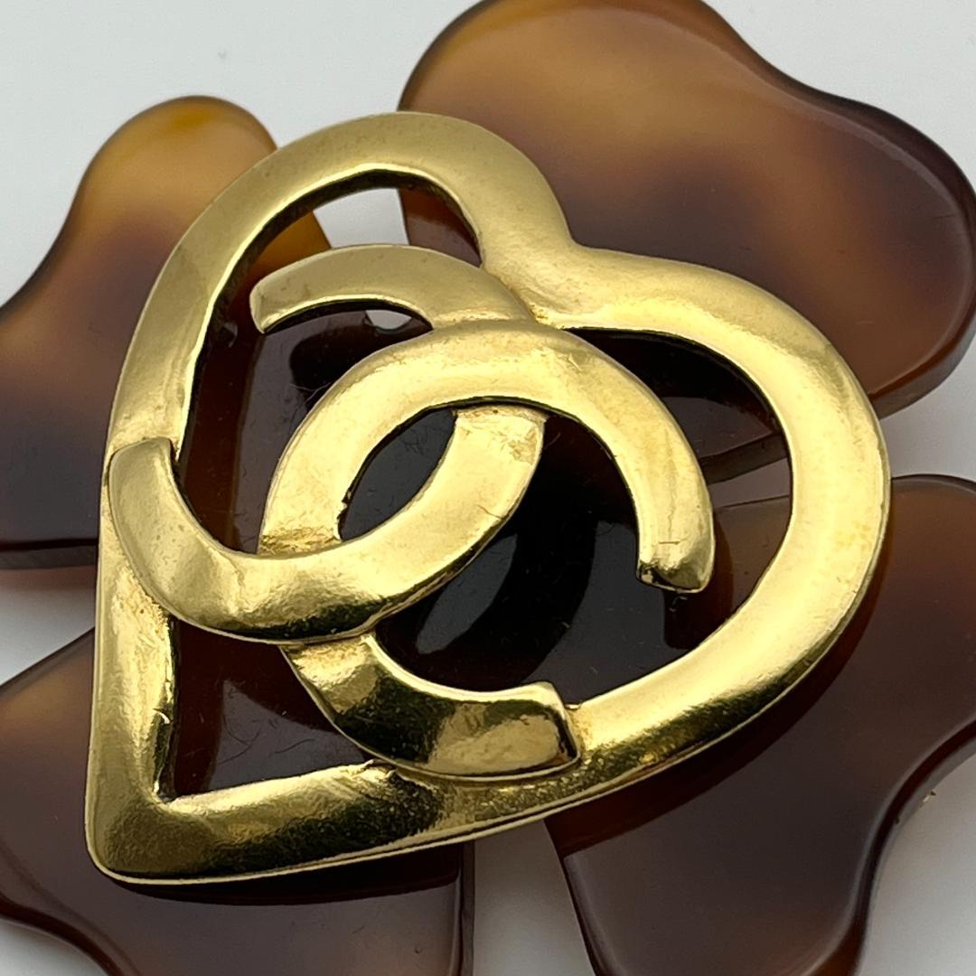 シャネル 95P ココマーク ハート べっ甲 フラワー GP ブローチ マーブル