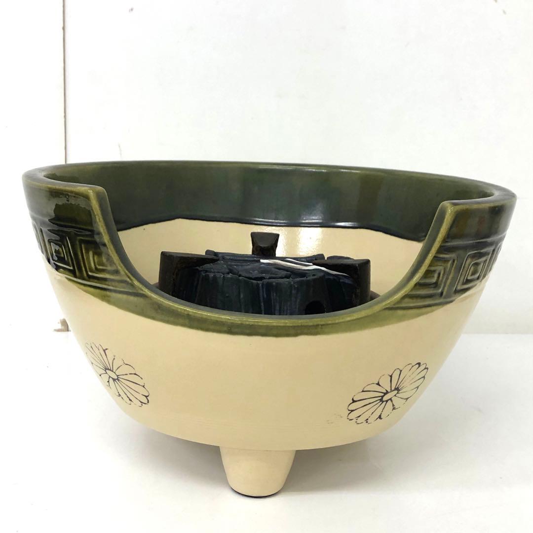 4374-E 茶道具 織部 野々田 風炉型 電熱器 敷板付