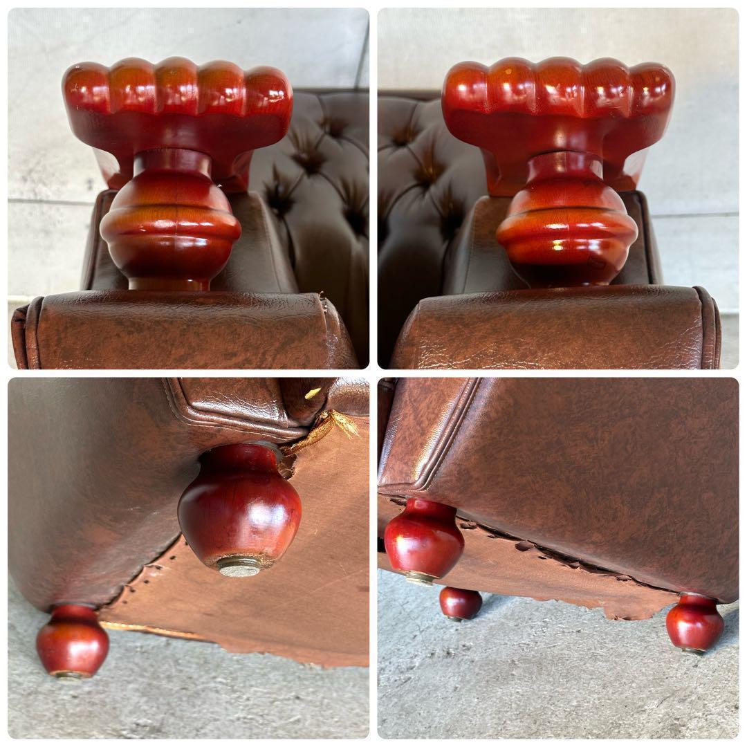 ✦70s✦チェスターフィールド調 PUレザー 1人掛けソファ　アンティーク