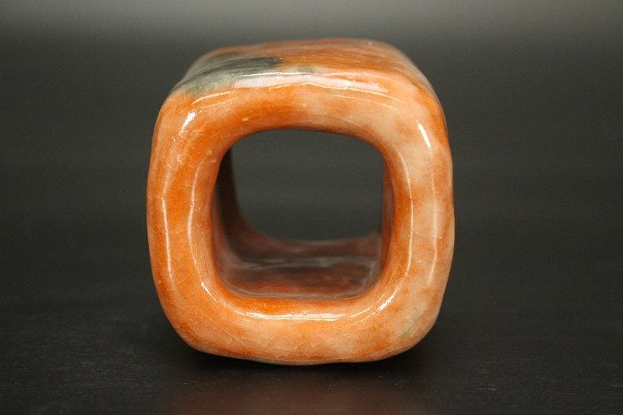 小川長楽造 赤楽 蓋置 共箱 美品(BB485)