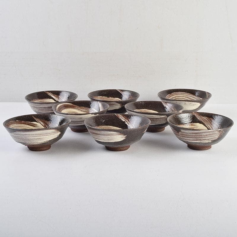 茶道具　兎月窯　杉浦芳樹　刷毛目　数茶碗　八客　時代箱付　V　R9419B