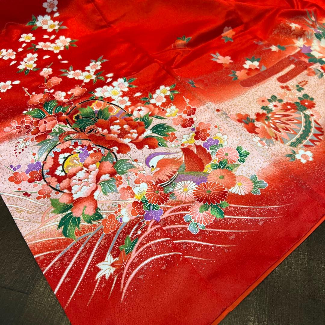 アンティーク 七五三 105cm前後 着物 作り帯 小物一式 フルセット 鼓 赤