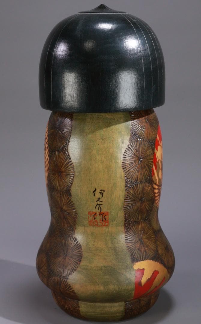 BE978　小林伊之助作 『 夕月 』　木彫　創作こけし　高さ35.5㎝