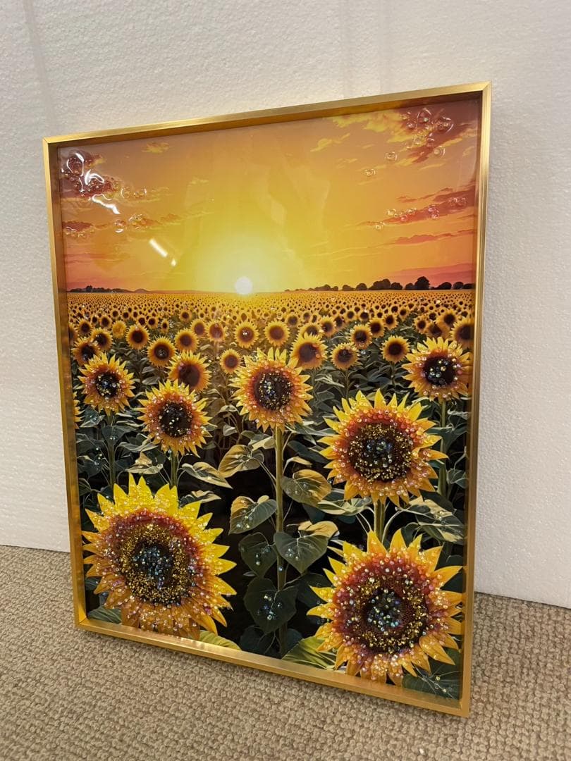 水晶絵　ひまわり　風景画　風景　アート　額縁　アートパネル　向日葵　立体　絵画