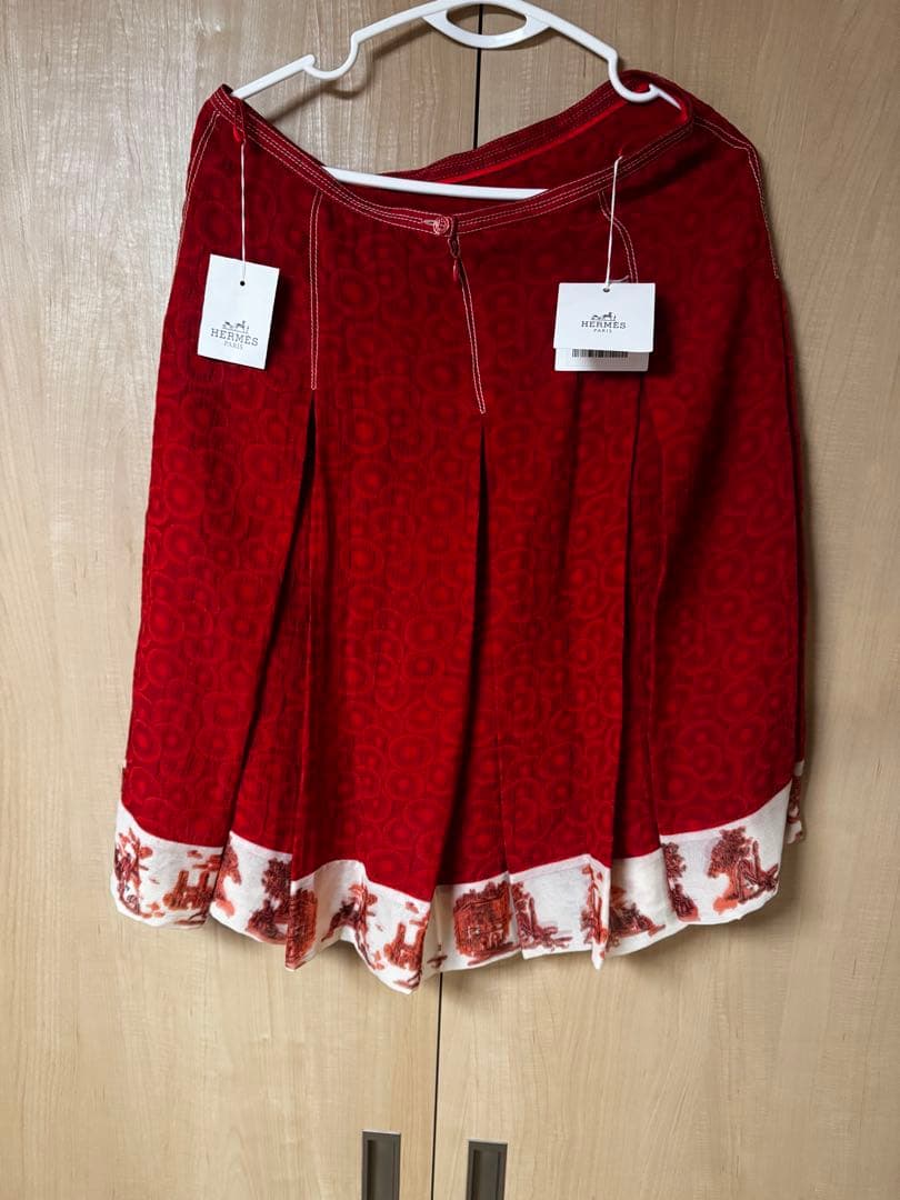 HERMES レッド フレアスカート フランスサイズ40