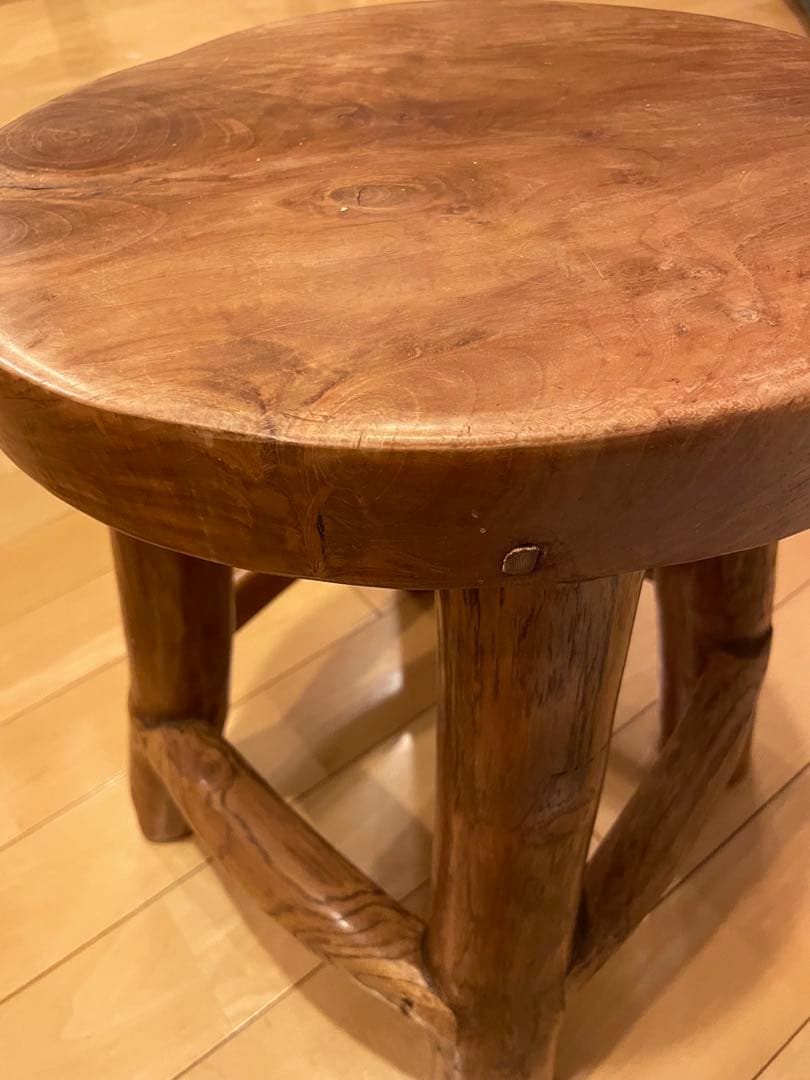 木製円形スツール 4本脚 ハンドメイド