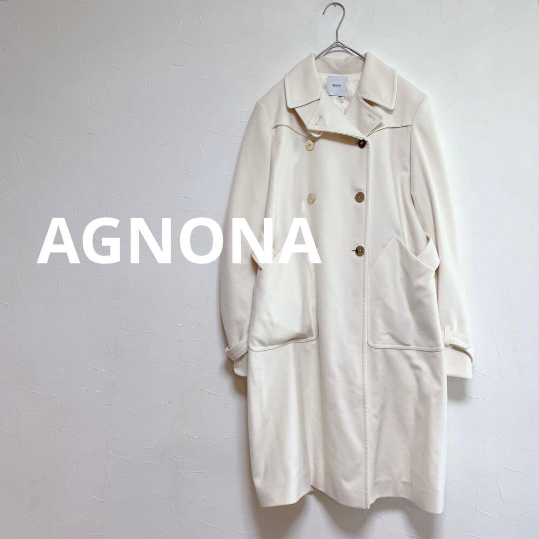 アニオナ　AGNONA 高級　カシミアコートイタリア製　ホワイト　L