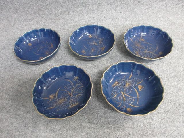 古伊万里瑠璃金彩あざみ図なます皿5枚 [B25907]