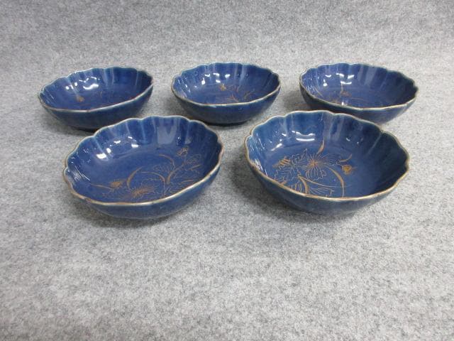 古伊万里瑠璃金彩あざみ図なます皿5枚 [B25907]