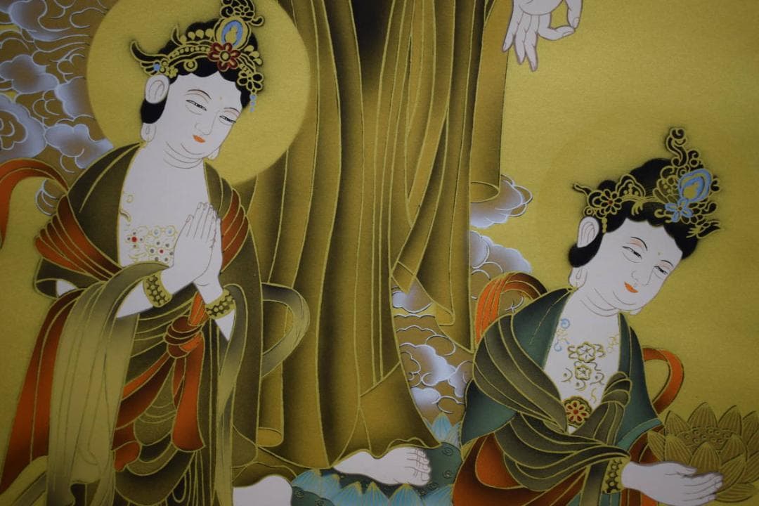 真作/頼彦/三尊仏図/三尊佛図/桐共箱付/布袋屋掛軸HH-254