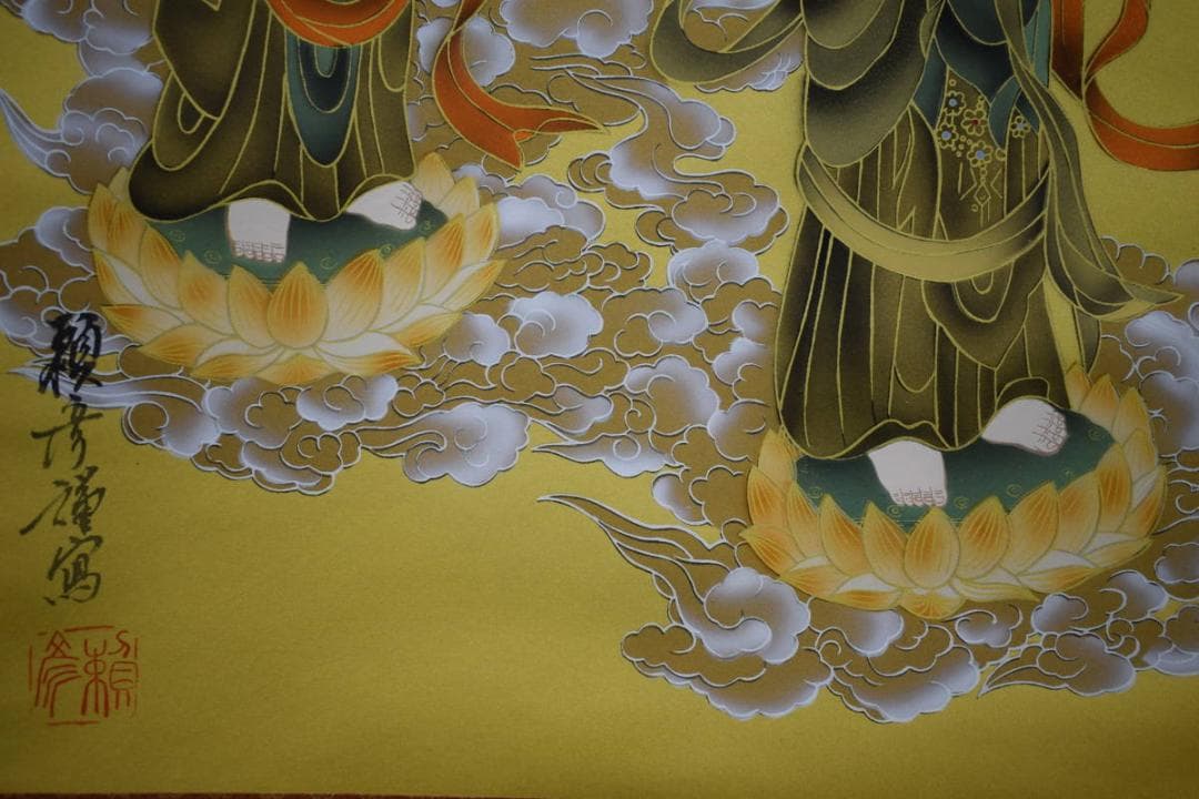 真作/頼彦/三尊仏図/三尊佛図/桐共箱付/布袋屋掛軸HH-254