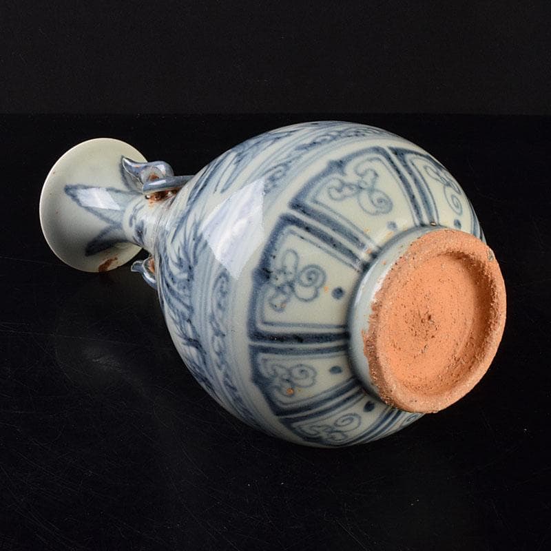 中国　青花　山水人物文　双耳瓶　玉壺春瓶　C　6900