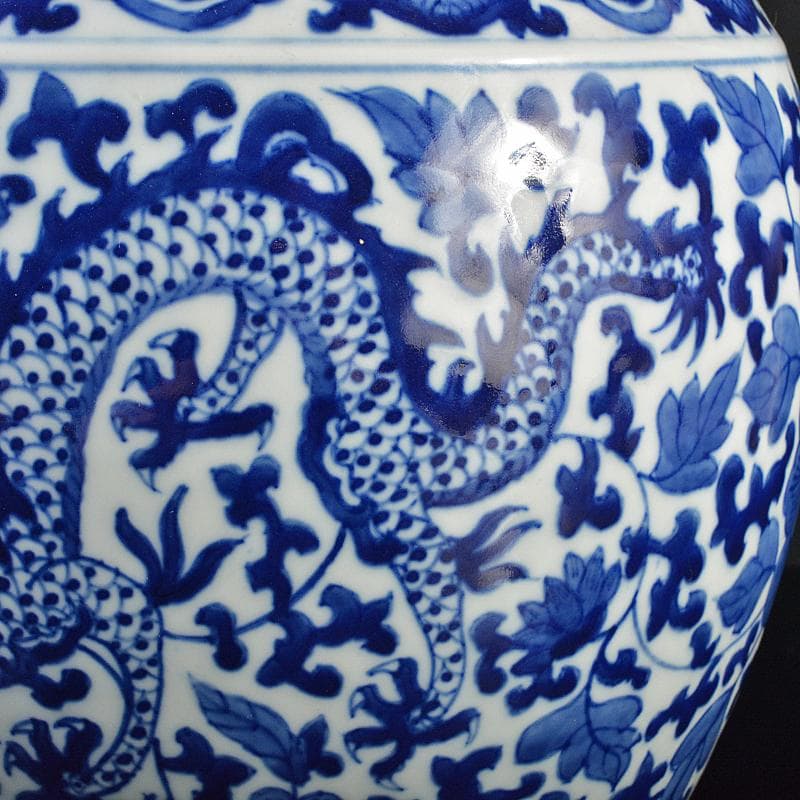 中国　大清雍正年製款　青花　唐草龍花文　遊環双耳瓶　V　R7172B