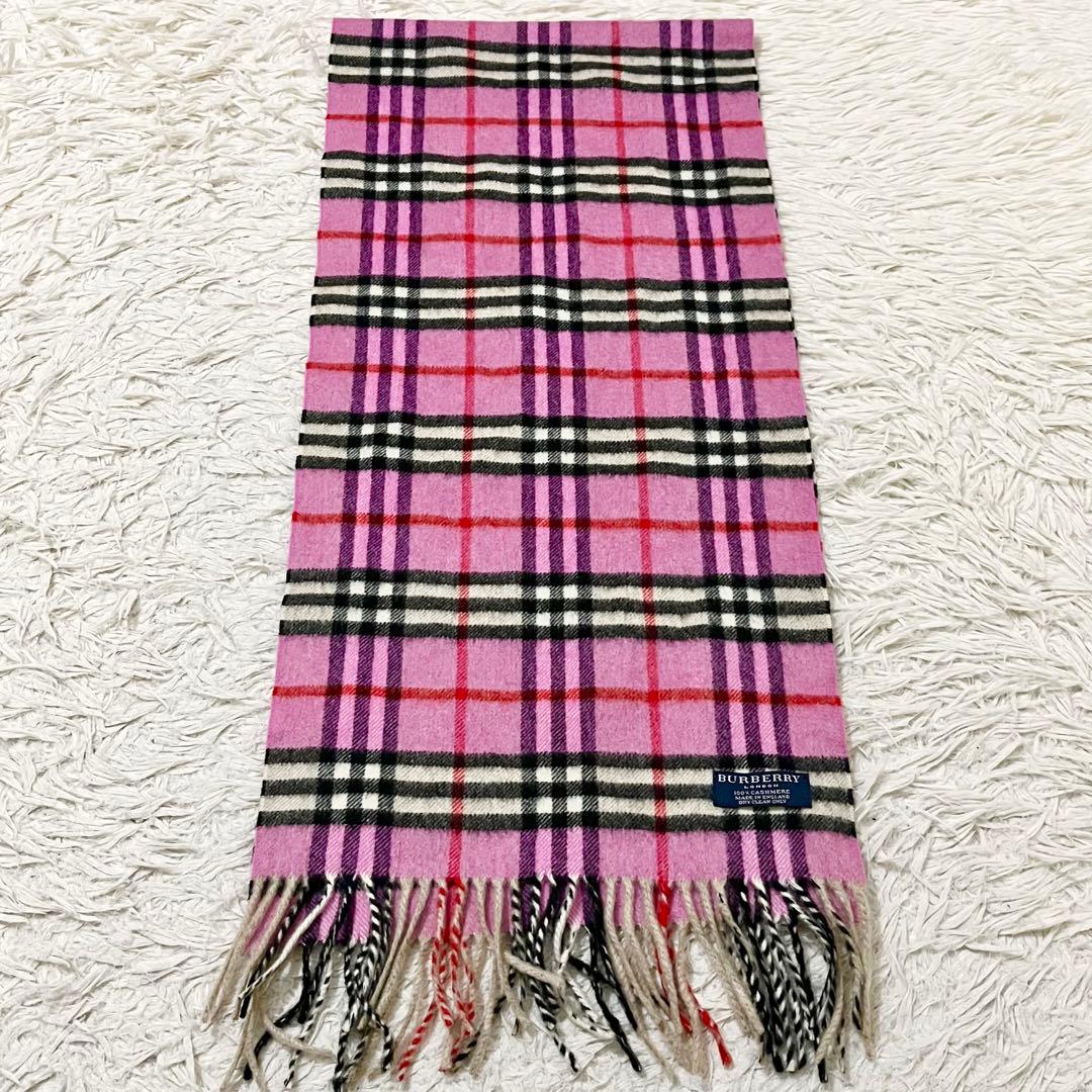 ✨美品✨バーバリーロンドン　マフラー　カシミヤ100%　ノバチェック　ピンク