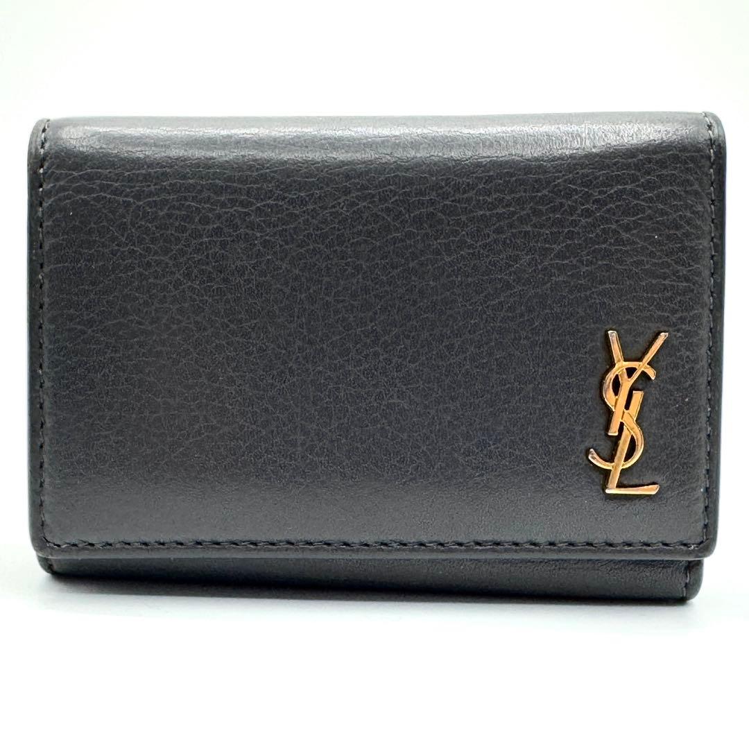 美品✨サンローラン　6連　キーケース　キーリング　カサンドラ　金ロゴ　グレー