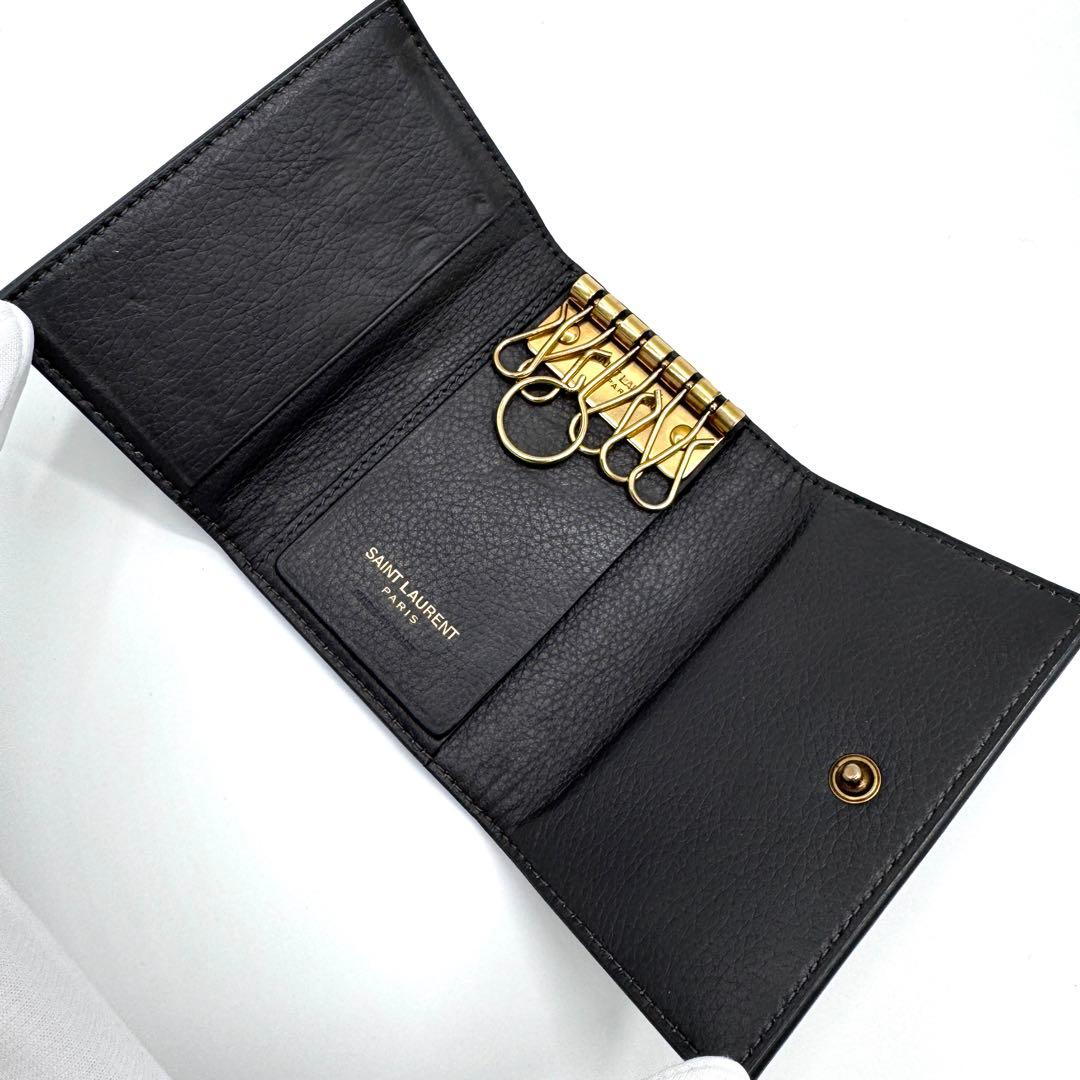 美品✨サンローラン　6連　キーケース　キーリング　カサンドラ　金ロゴ　グレー