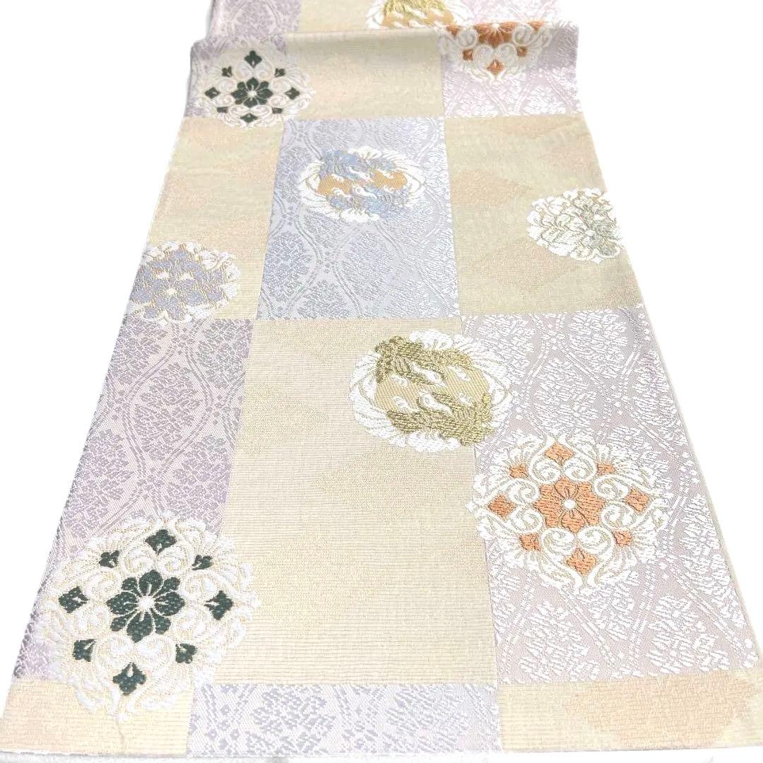 袋帯　変わり市松模様　華紋　鳳凰紋　立涌　花菱　金糸　着物　084a p