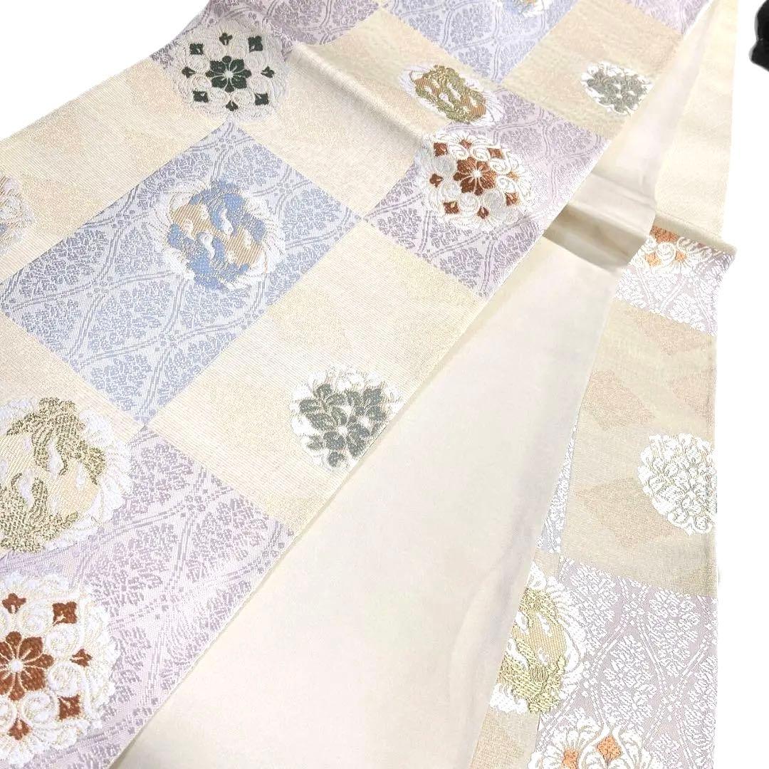 袋帯　変わり市松模様　華紋　鳳凰紋　立涌　花菱　金糸　着物　084a p