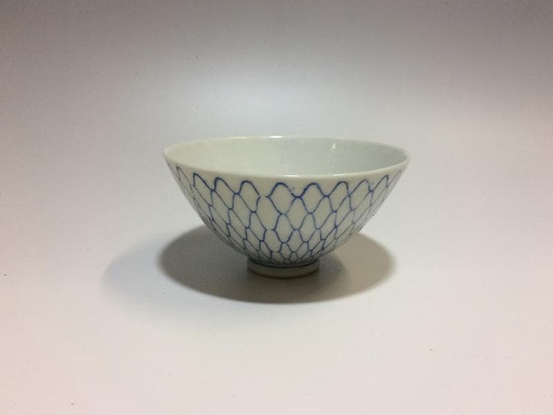 ★昭和レトロ★ レア！　印判　人気の 網目紋様　茶碗　五客　猪口三客オマケ