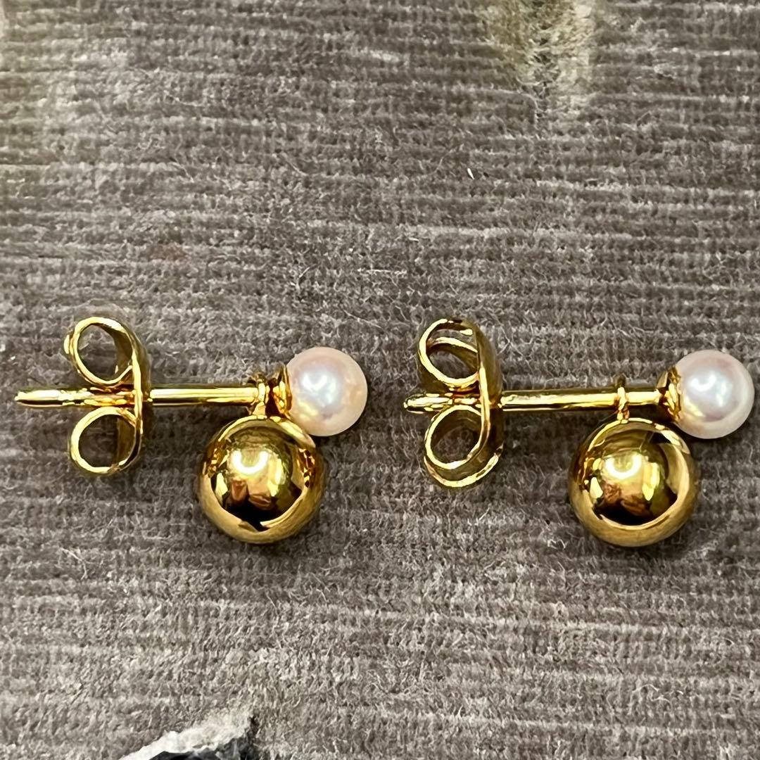 MIKIMOTO ベビーパールピアス　K18 イエローゴールド　ミキモト　箱付