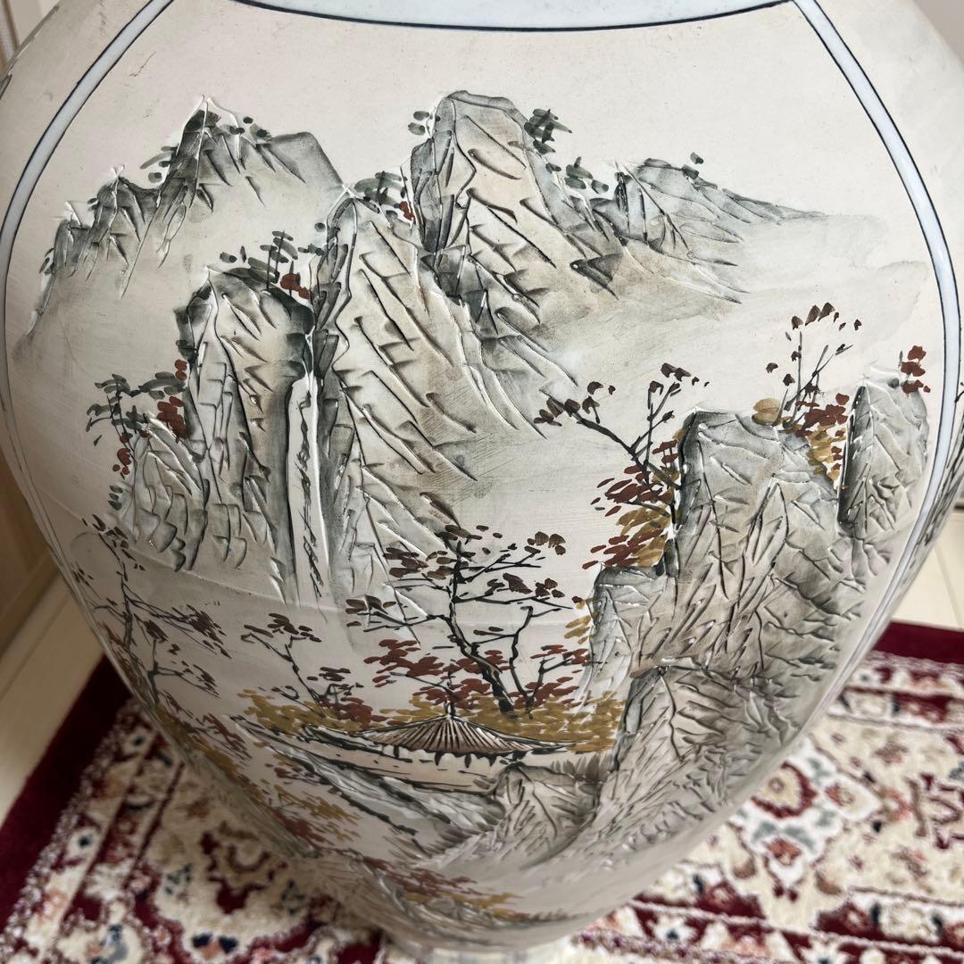 四季山水画装飾の陶器花瓶　白磁韓国　MONSTER 骨董品　美術品　限定品