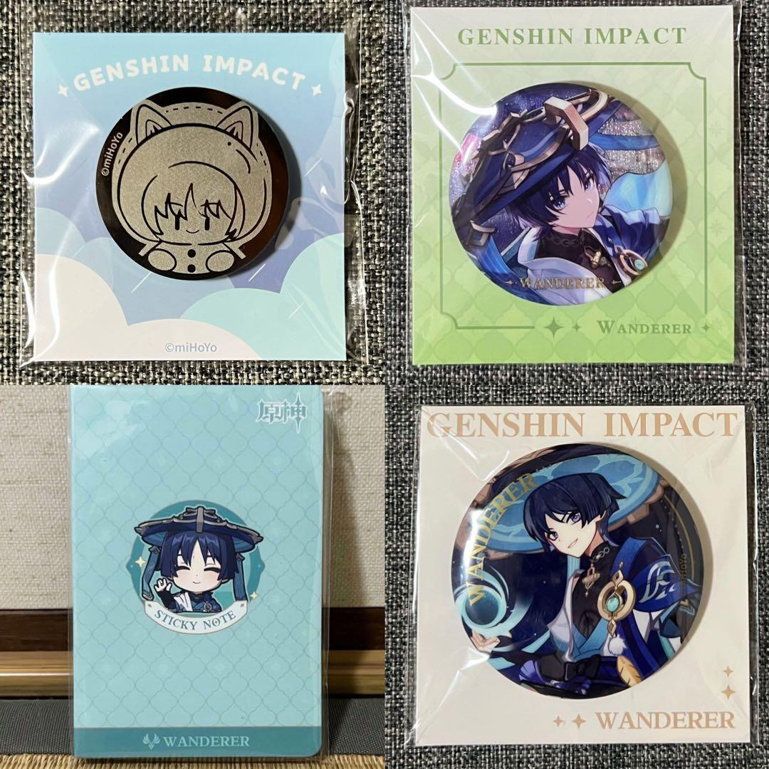 公式正規品　放浪者　4点　原神　缶バッジ　付箋　七聖召喚　雨中嬉楽　立ち絵