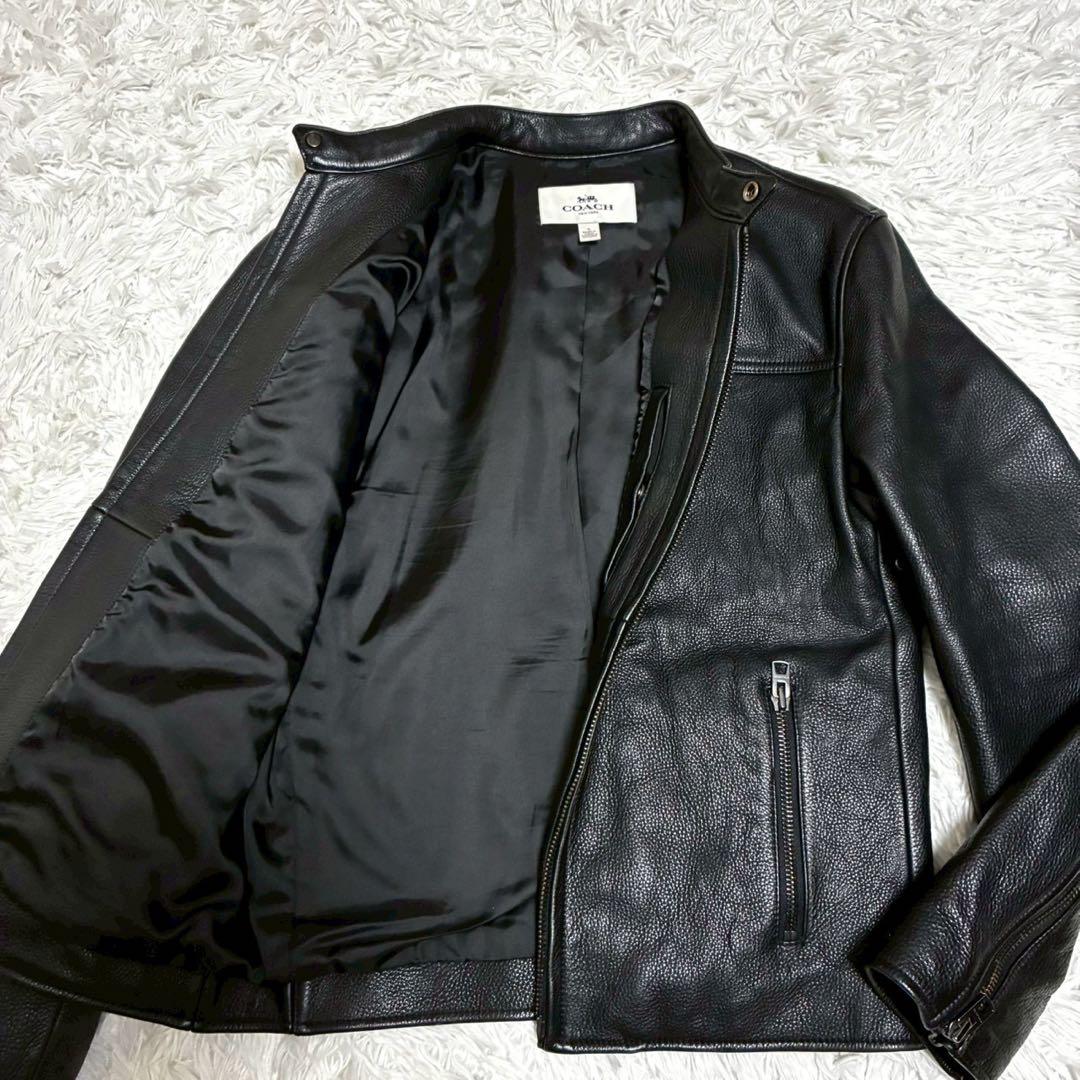 COACH ライダースジャケット　カウレザー　シボ革　M相当　黒　ブラック