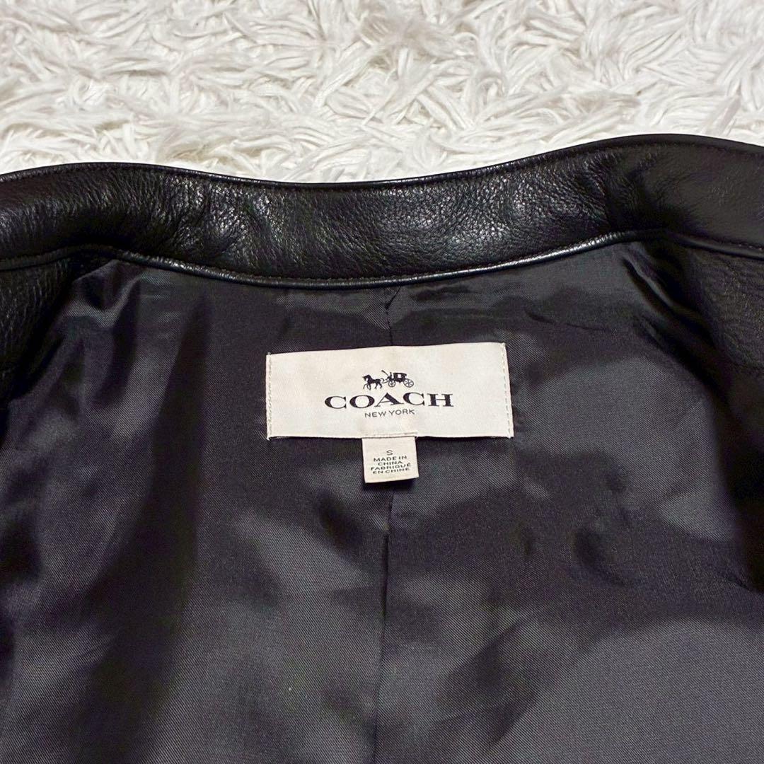 COACH ライダースジャケット　カウレザー　シボ革　M相当　黒　ブラック