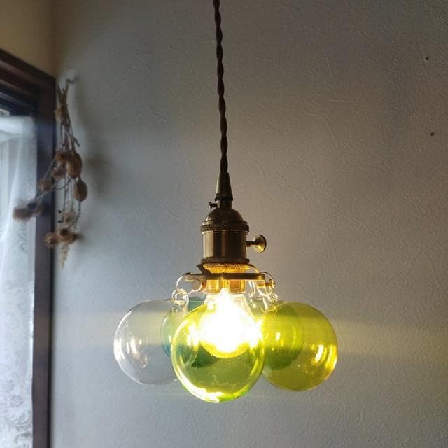 プラグつきpetitバブルガラスペンダントランプグリーン系オーダー