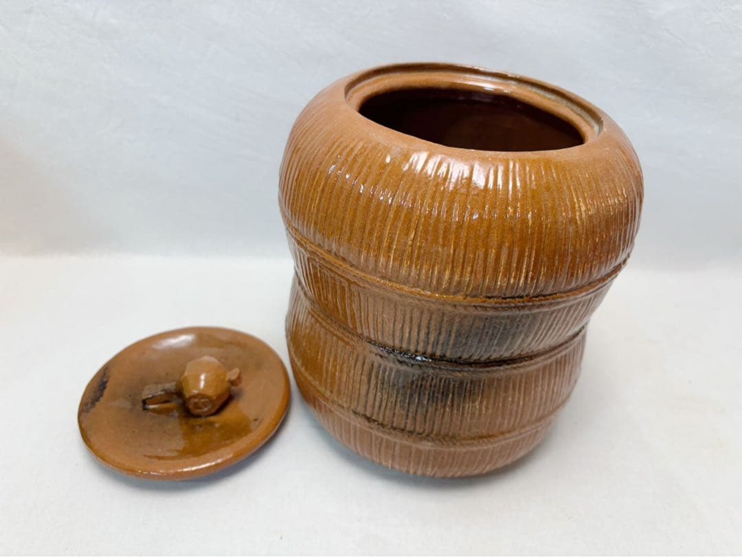 ほぼ未使用 茶道具 飴釉水指 陶印 寿 小槌蓋 水屋道具 水差し 木箱