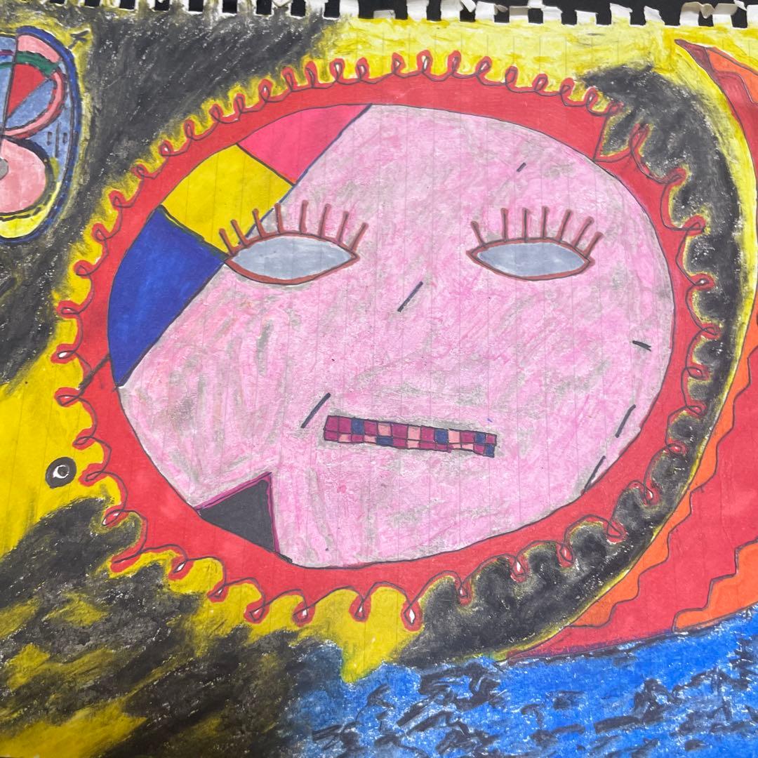 クレヨン画 抽象的な顔 A4サイズ