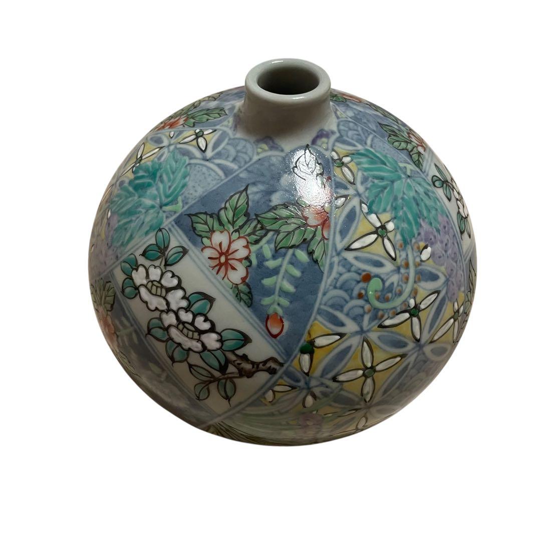 【激レア】六代走波作　染錦椿草花あやめぶどう文　つぼ　壺