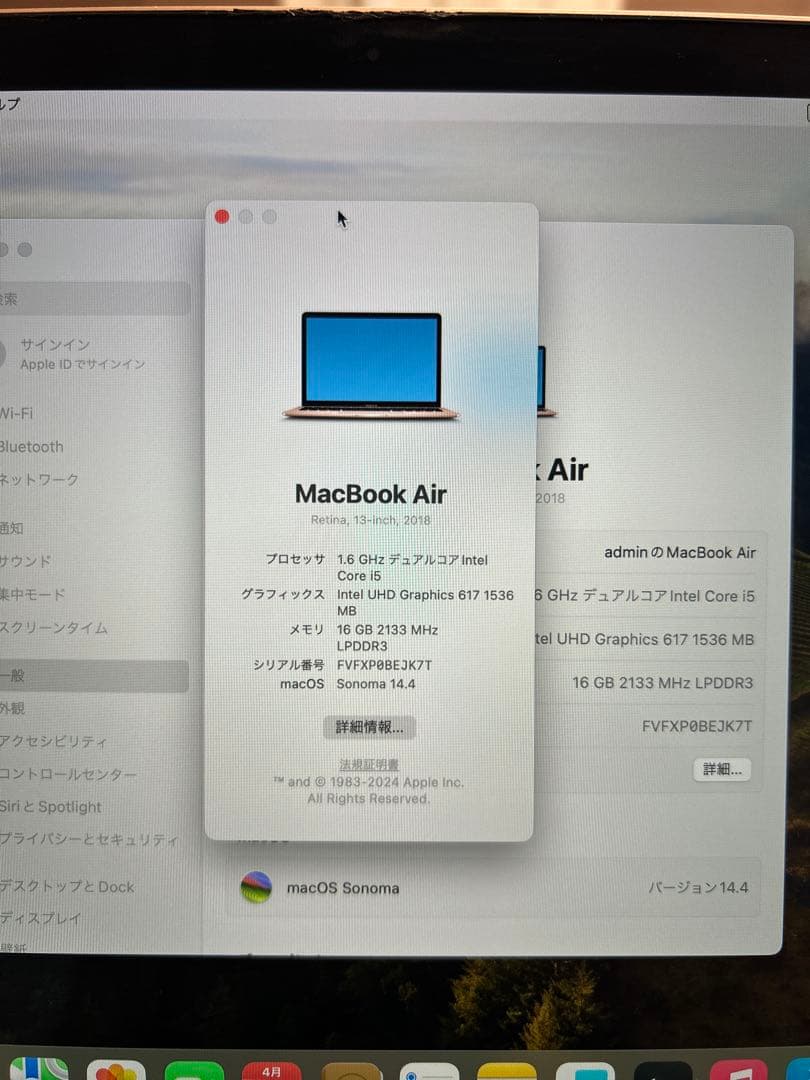 MacBook本体 MacBook Air 2018 16GB 256GB