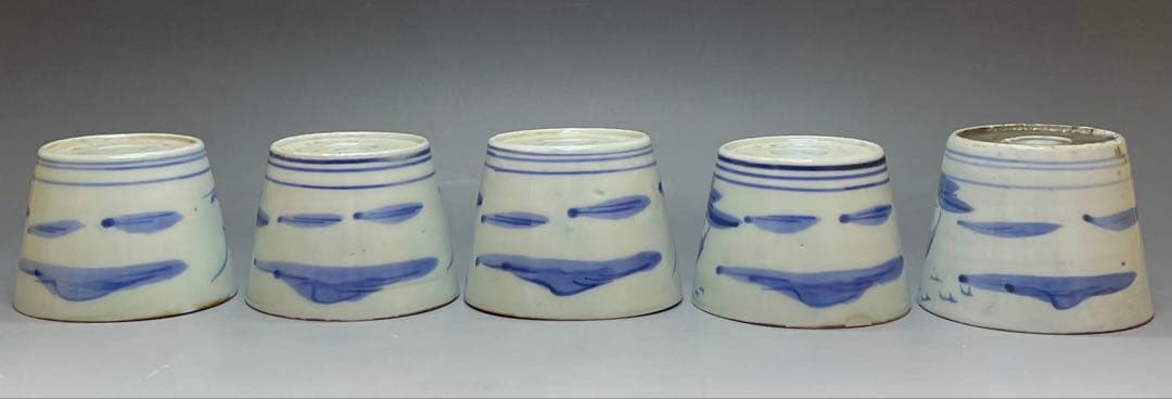 蕎麦猪口　葛家山水図　古伊万里　切込　蛇の目高台　5客　C4011