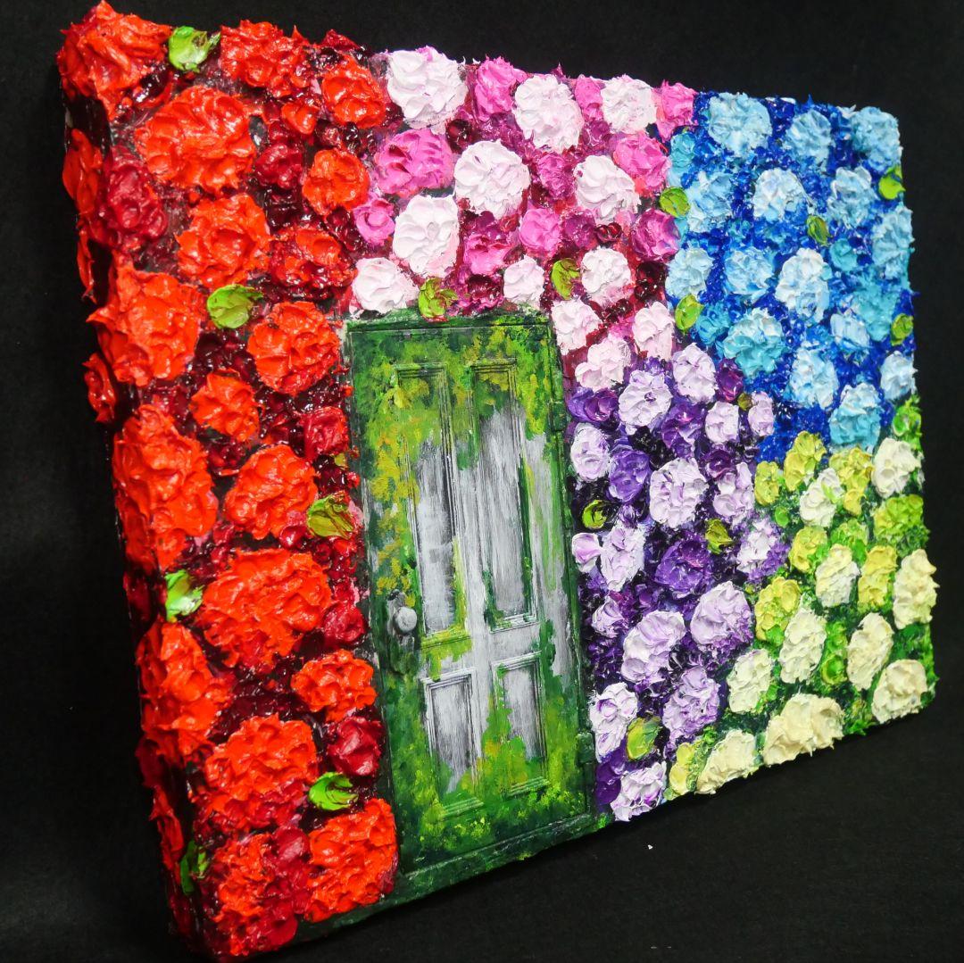 油絵 油彩 油彩画 絵画 絵【扉の先の紫陽花の階段】