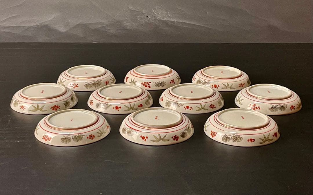 割引❗️【美品】「母」 九谷焼 松竹梅 楼閣飛鶴 小皿 10客 （1206C）