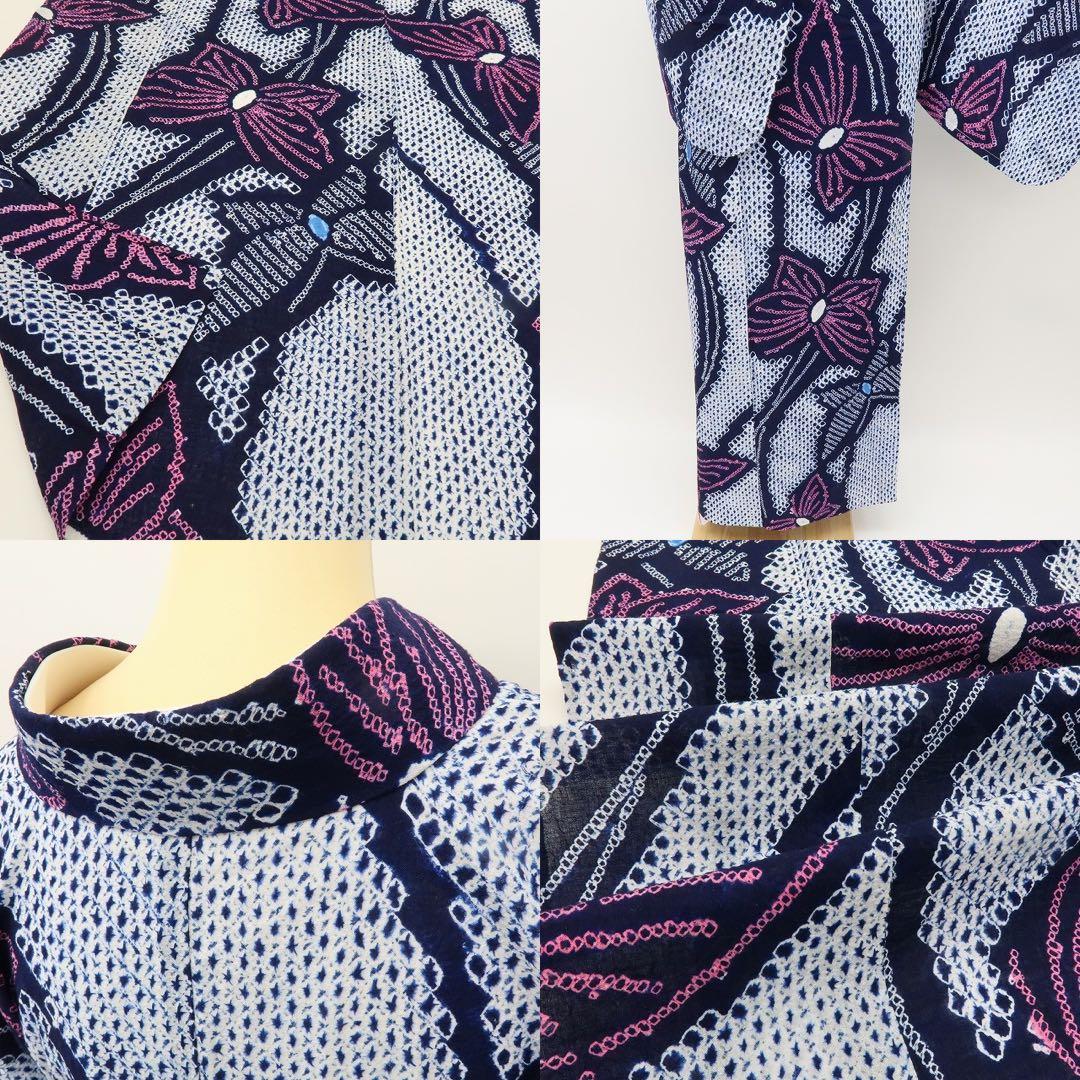 あきちゃん✺美品未着用 有松鳴海絞り 蝶 綿 高級浴衣 着物 A2172