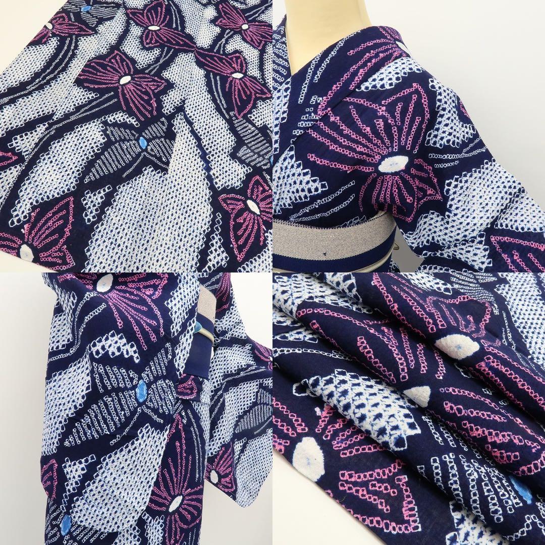 あきちゃん✺美品未着用 有松鳴海絞り 蝶 綿 高級浴衣 着物 A2172