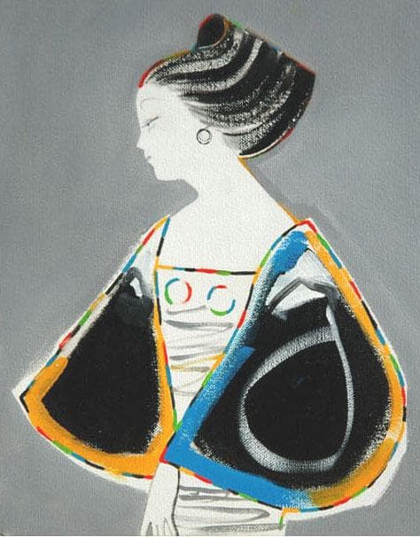 油絵 菅家令子 絵 絵画インテリア額付(青緑＋金色の枠) F3-010411女性