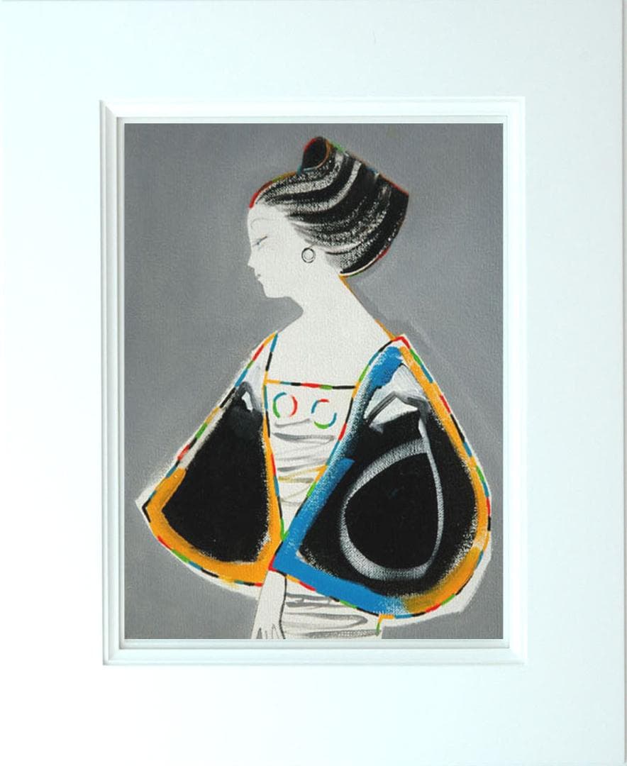 油絵 菅家令子 絵 絵画インテリア額付(青緑＋金色の枠) F3-010411女性