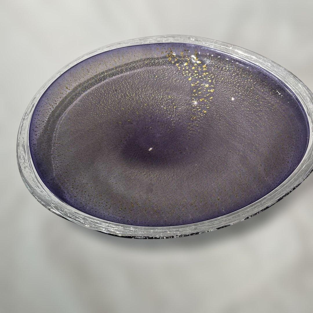 紫色の渦巻き模様ガラス皿