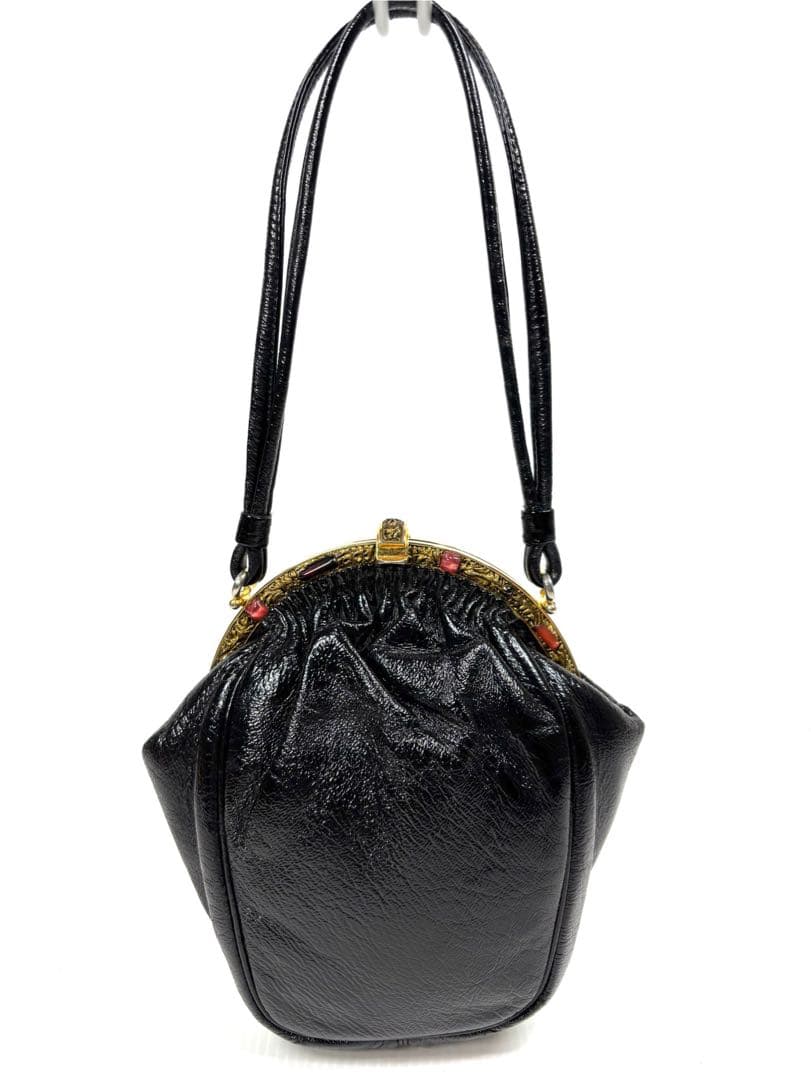 濱野（HAMANO） ハンドバッグ　サンピエトロ　がま口　ビジューストーン　黒