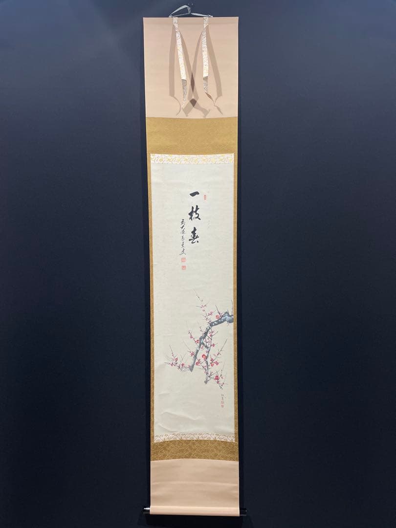 3992 泰道 「一枝春 紅梅」 共箱 肉筆 紙本 掛軸 臨済宗 大徳寺 禅語