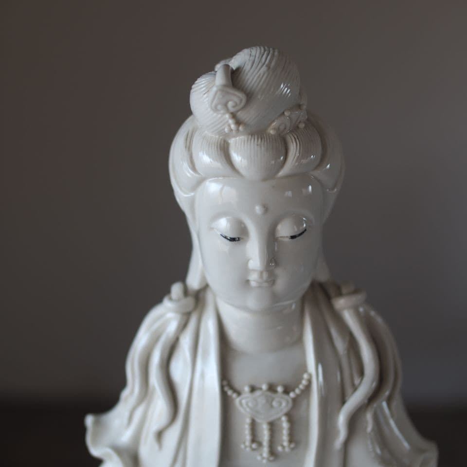 観音像 磁器製 ホワイト 約30cm 白磁 古道具