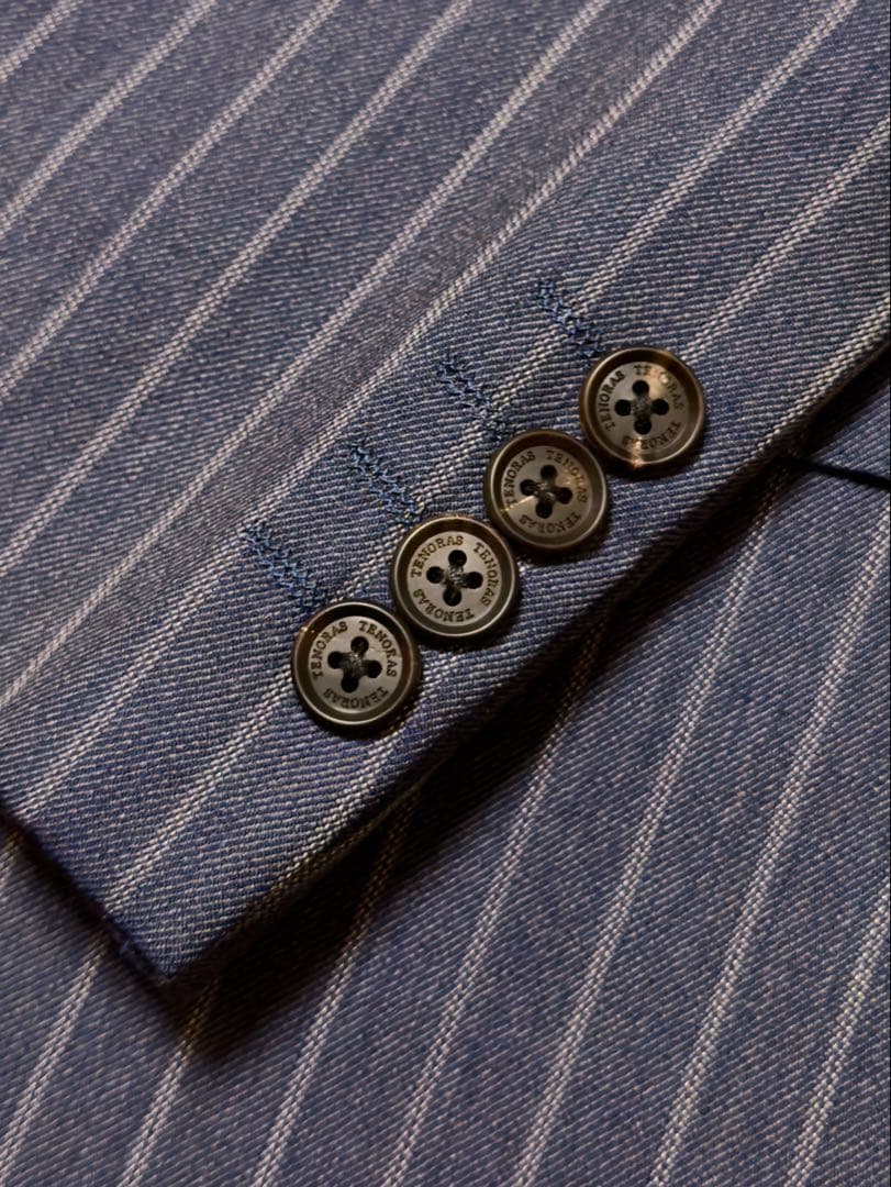 美品 ティノラス TENORAS ブルー ストライプ 3ピース