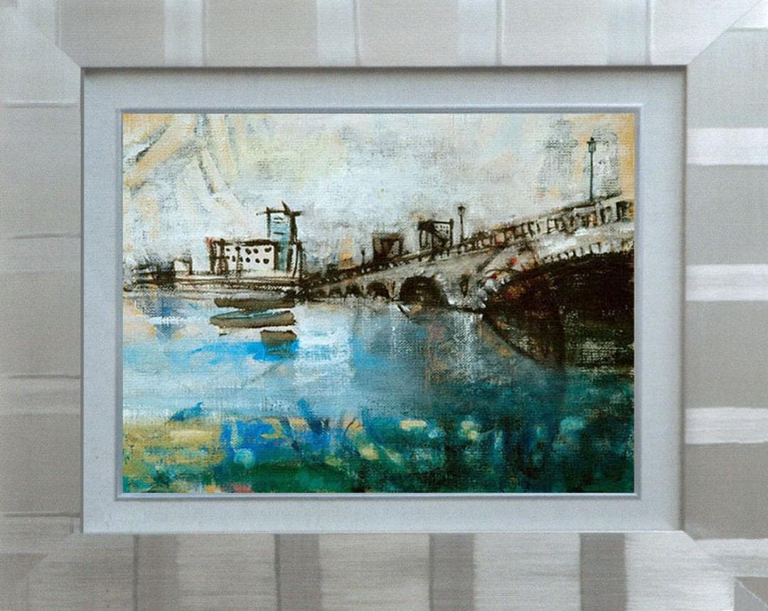 油絵 菅家令子 絵 絵画インテリア額付(黒) F4-090914 風景万代橋新潟