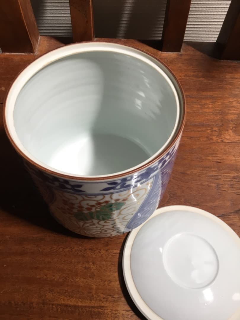 骨董市 アンティーク 茶道具　水指　京焼 葵　菊　亀甲　金　青