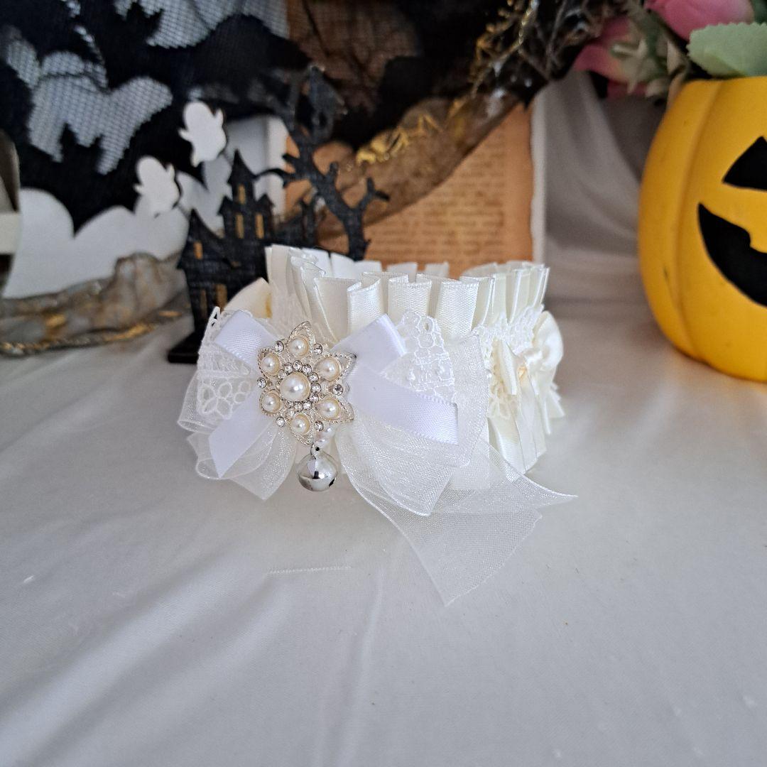 短毛ちゃんにも♥️中世ヨーロッパ風チョーカー(ホワイト①)わんちゃん猫ちゃん用