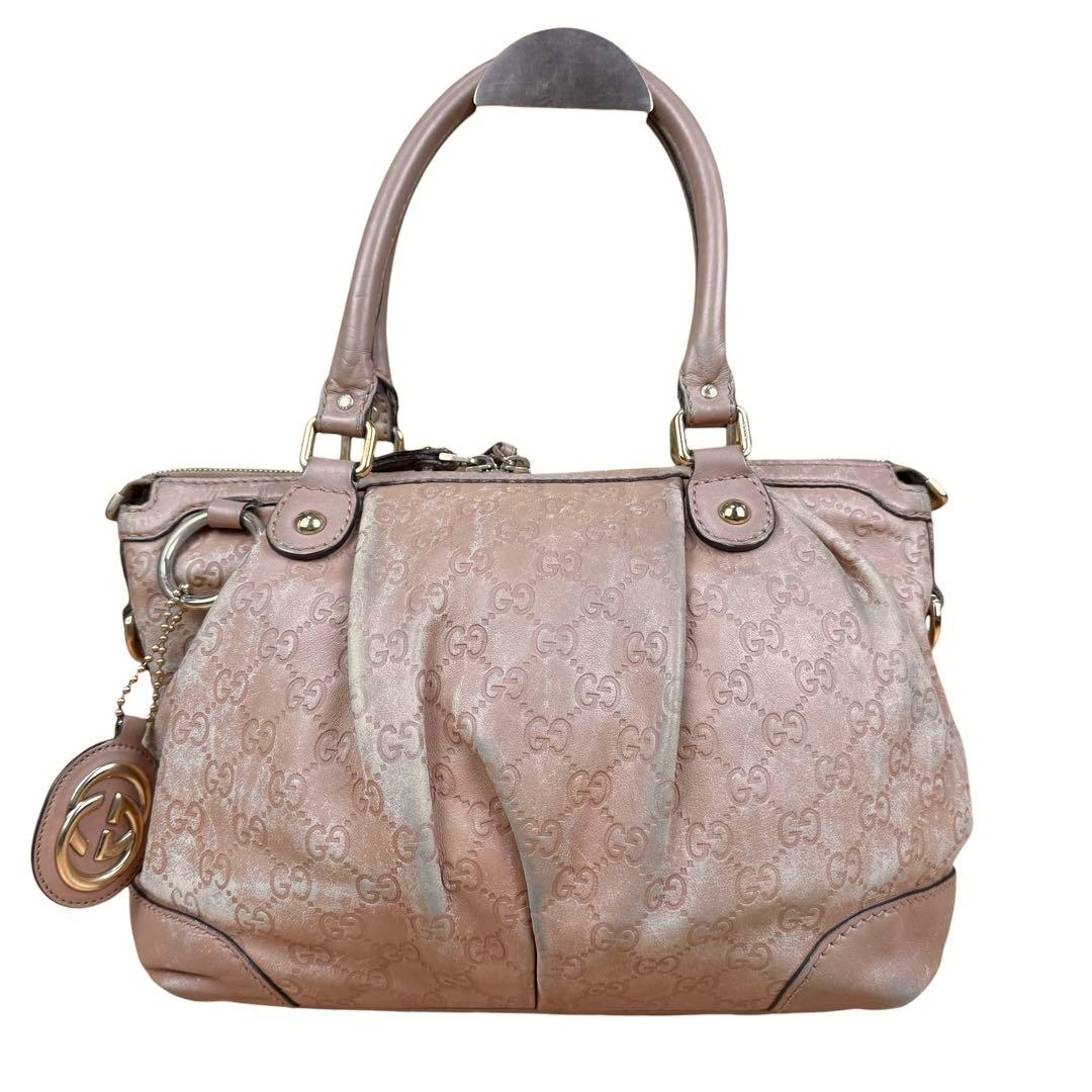GUCCI グッチ スーキー 2WAYトートバッグ ピンク GGエンボス レザー